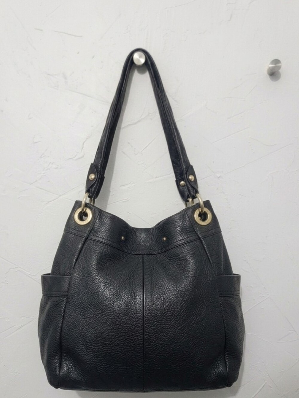 Leather B makowsky Hobo Bag With Leopard Lining And gold Hardware Excellent - Picture 2 of 8